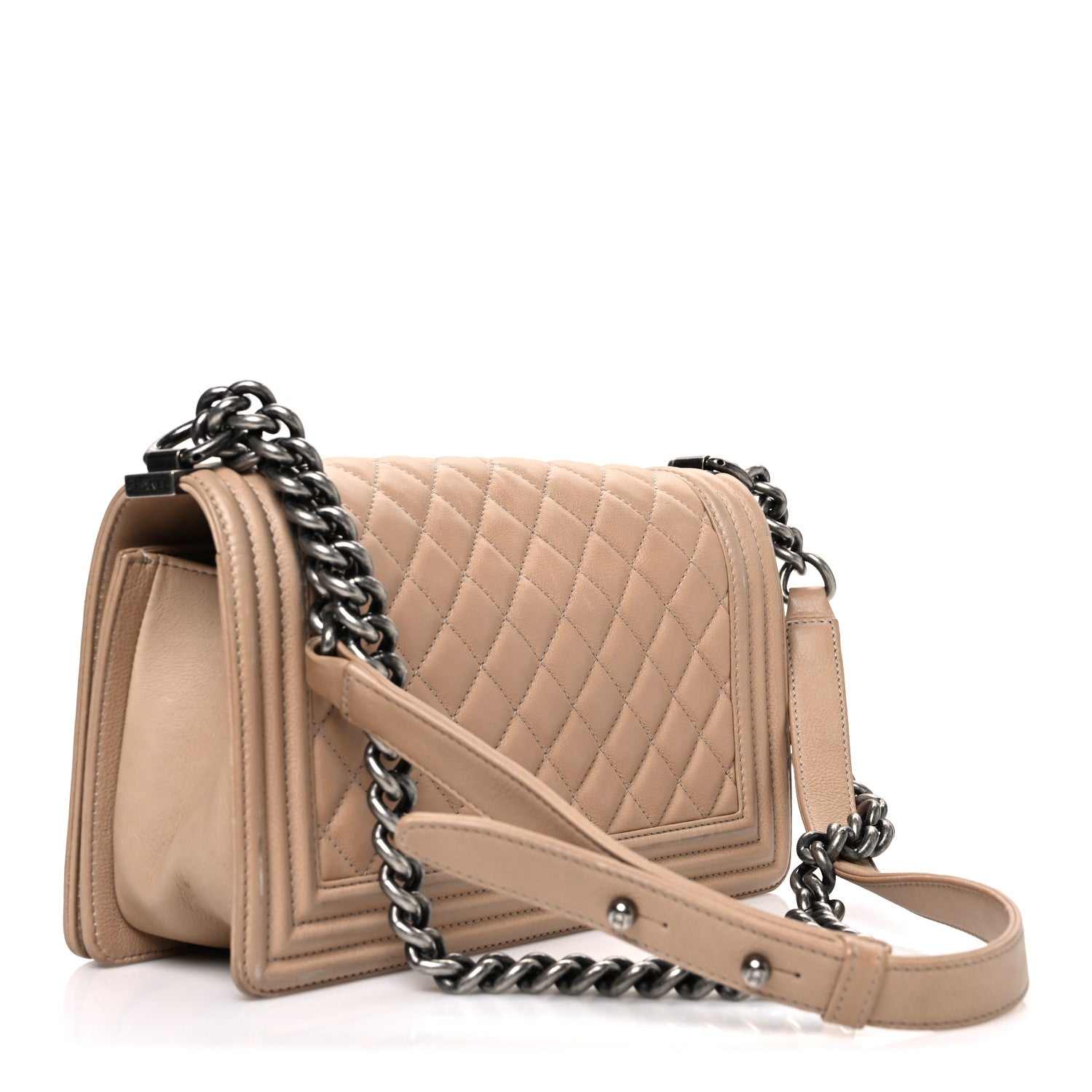 Chanel Lambskin Quilted Medium Boy Flap Beige