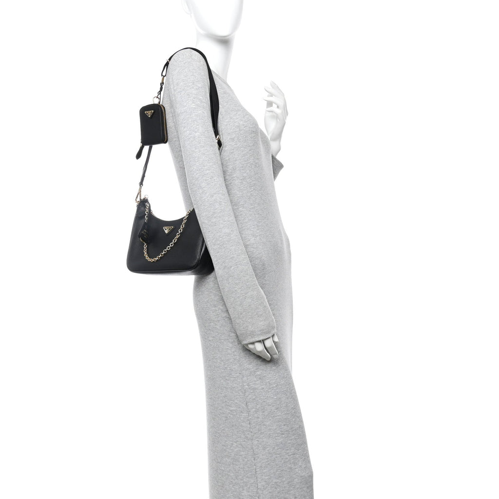 Prada Saffiano Lux Re-Edition 2005 Shoulder Bag Black