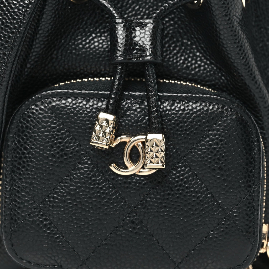 Chanel Caviar Quilted Mini CC Pocket Bucket Bag Black