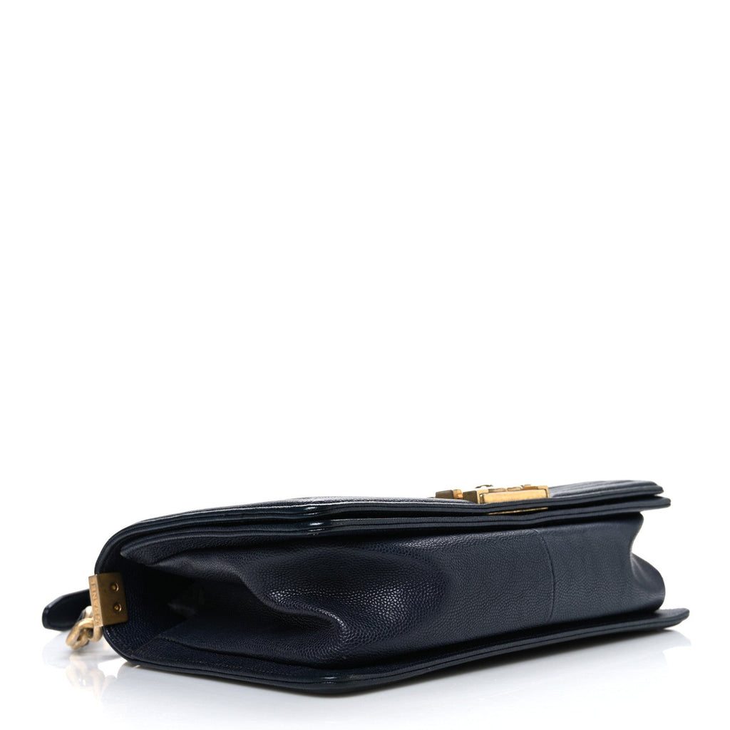 Chanel Metallic Caviar Quilted Medium Boy Flap Navy