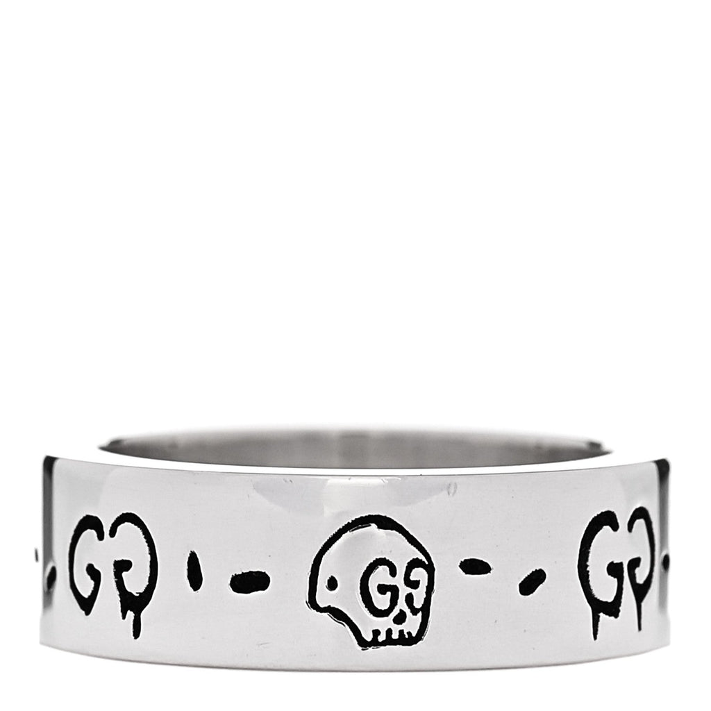 Gucci Sterling Silver 6mm GucciGhost Hamlet Skull Ring 50 5.25