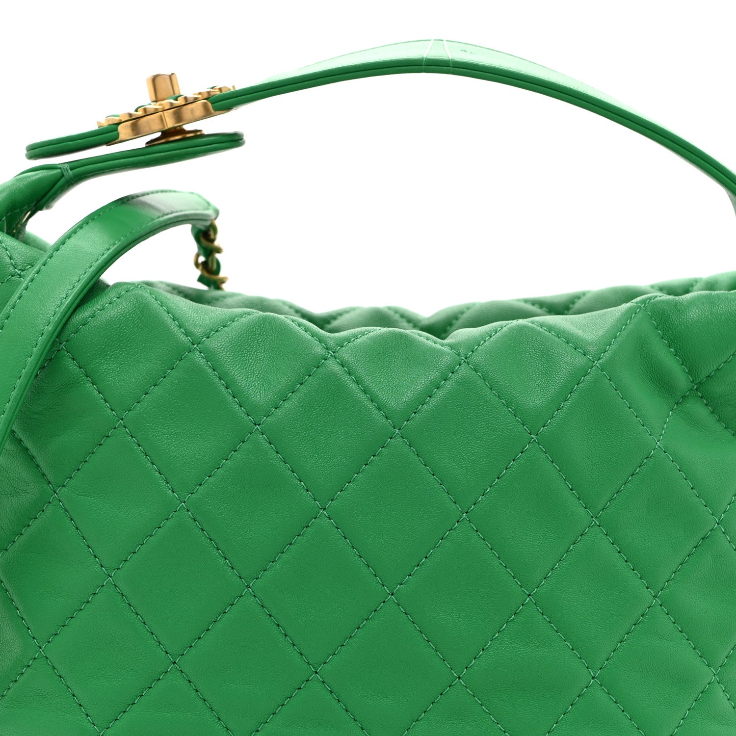Chanel Lambskin Quilted Large Perfect Meeting Hobo Green