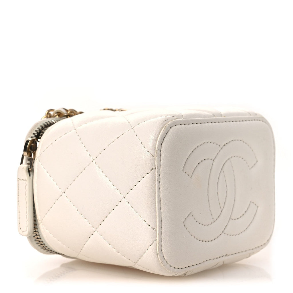 Chanel Lambskin Quilted Mini Vanity Case With Chain White
