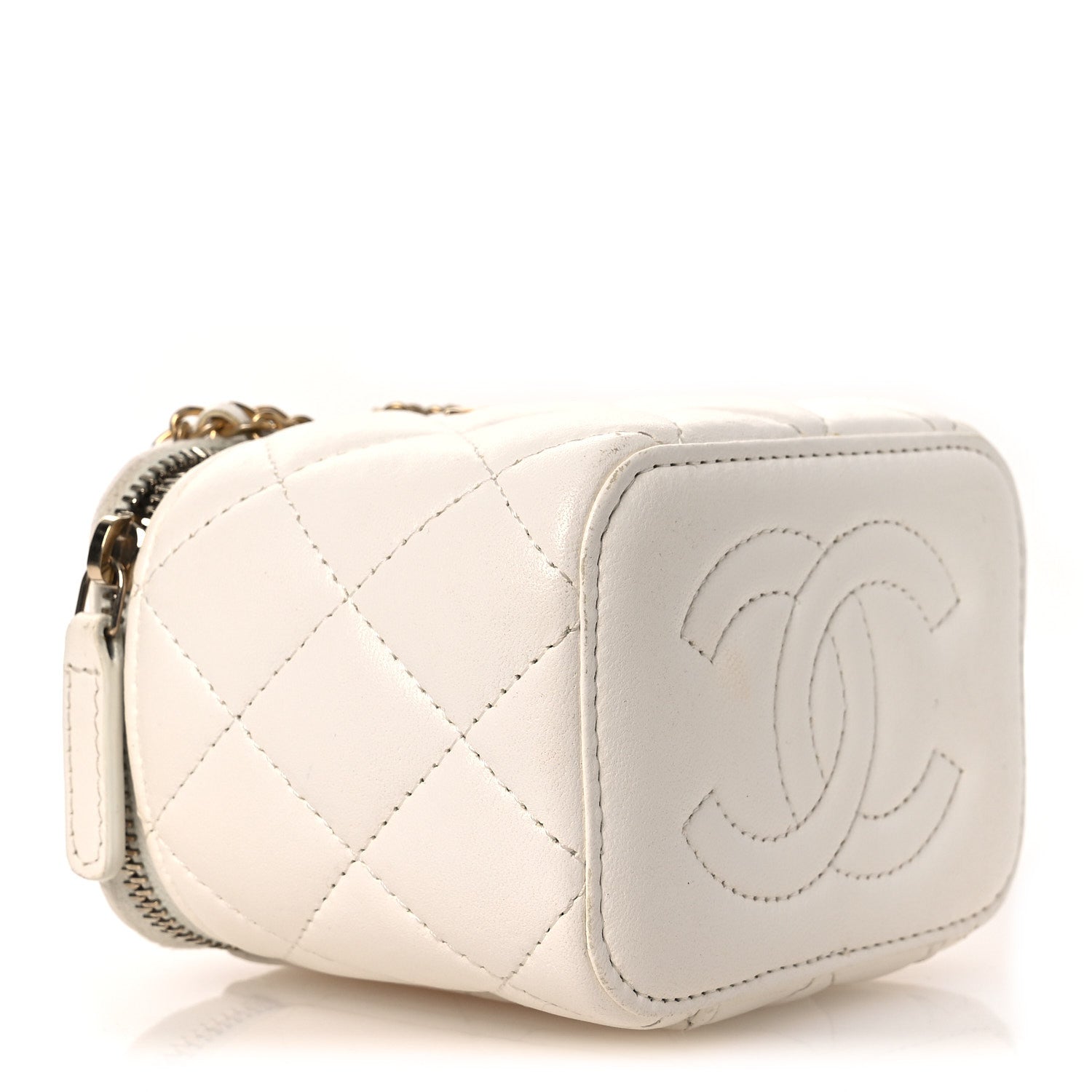 Chanel Lambskin Quilted Mini Vanity Case With Chain White