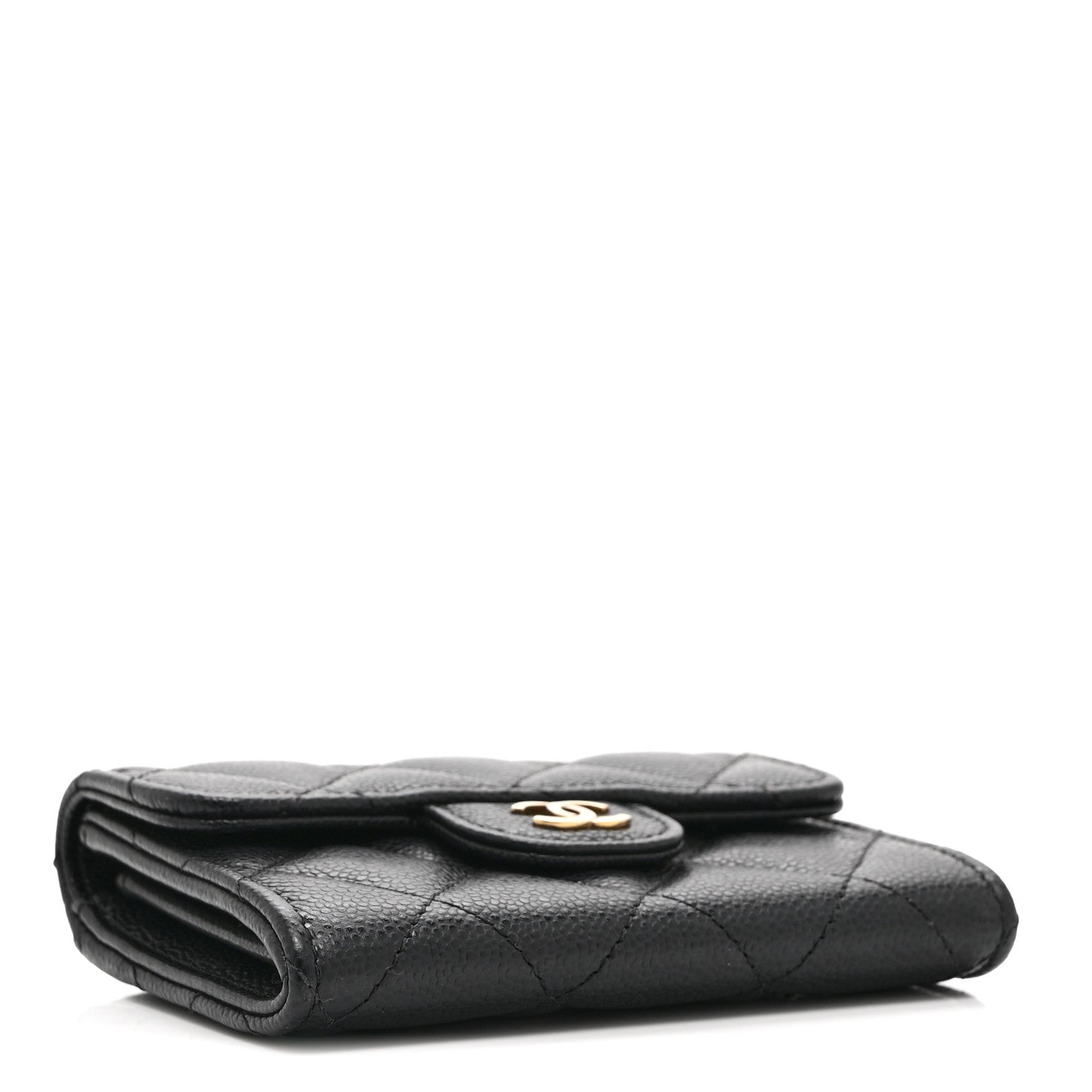 Caviar Quilted Flap Card Holder Wallet Black