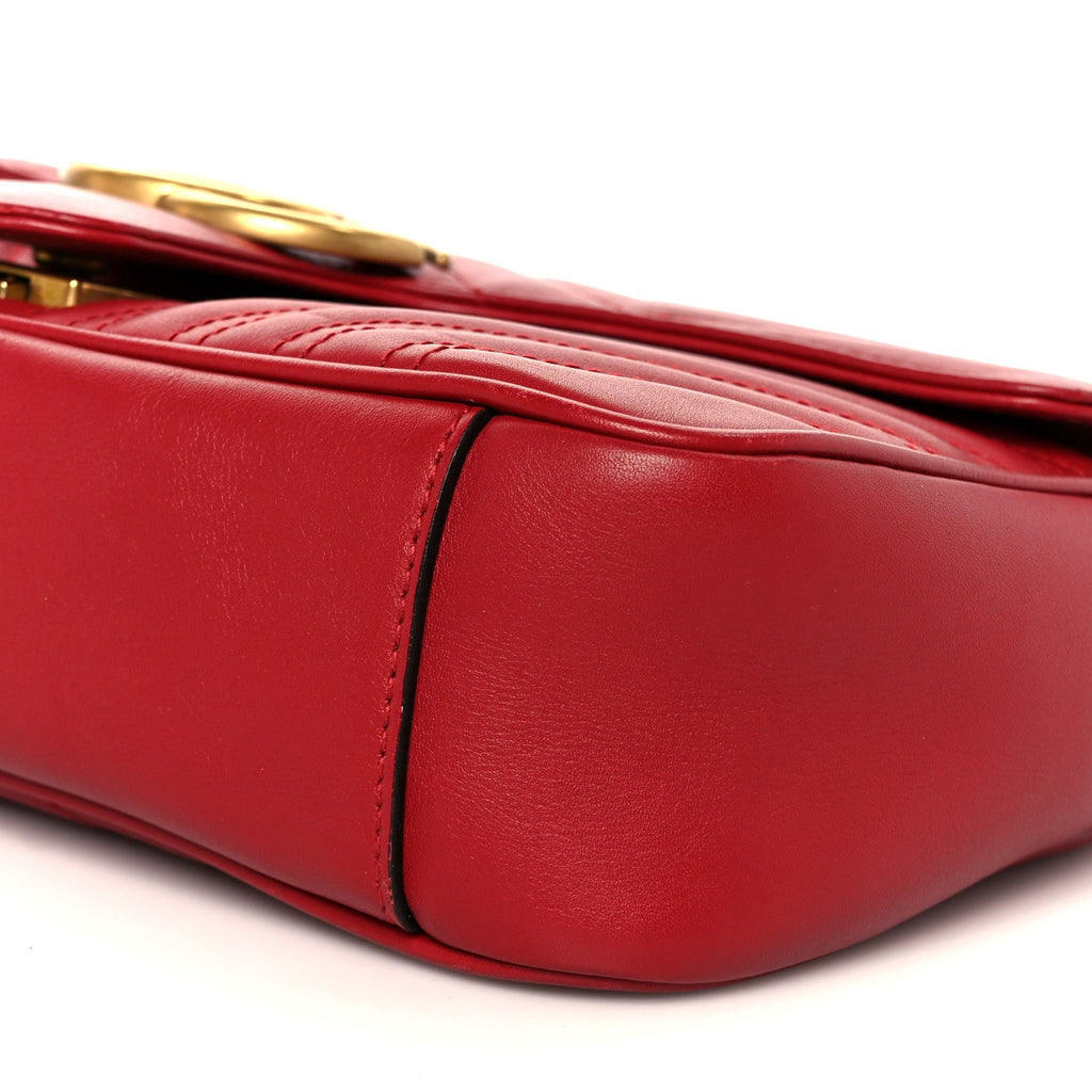 Gucci Calfskin Matelasse Small GG Marmont Shoulder Bag Hibiscus Red