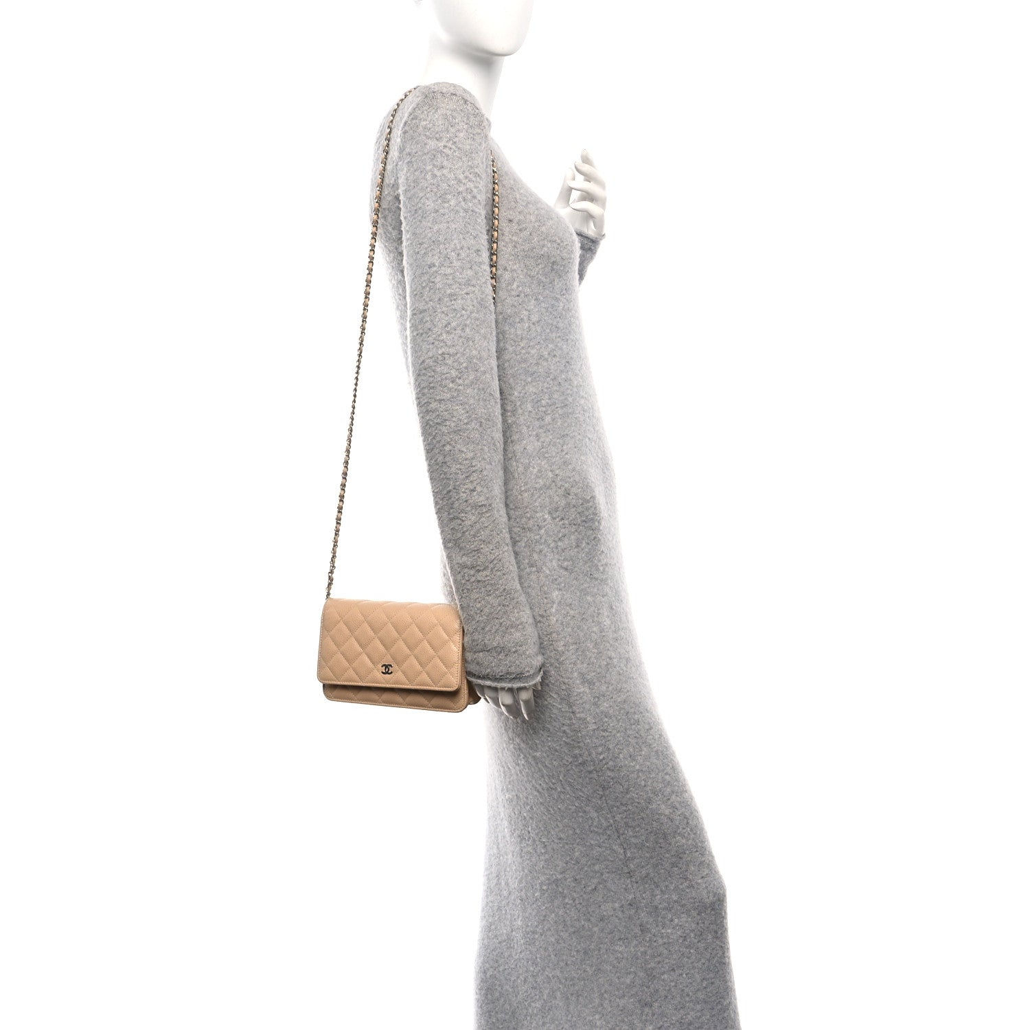 Chanel Caviar Quilted Wallet on Chain WOC Beige