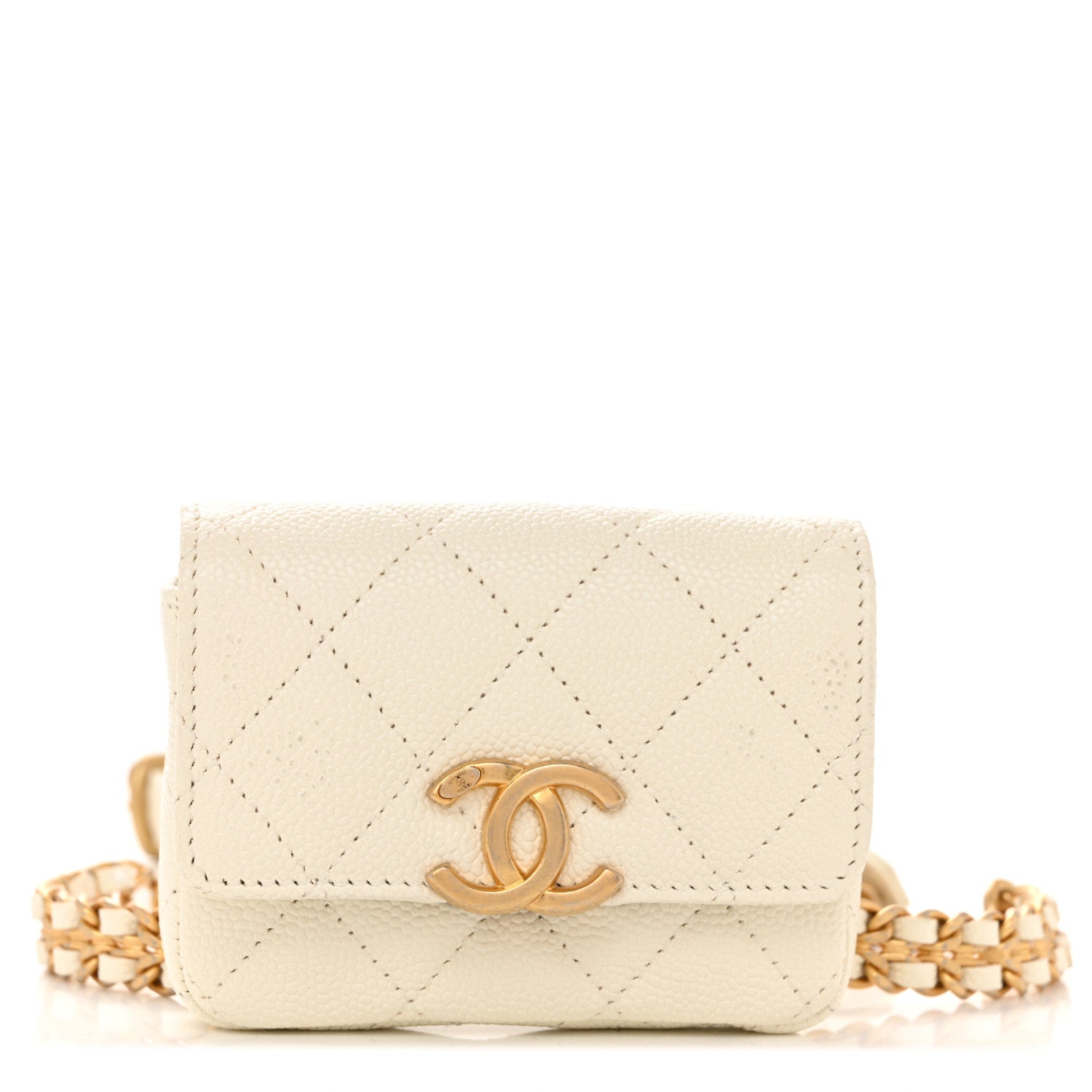 Chanel Shiny Caviar Quilted Chain Melody Belt Bag White