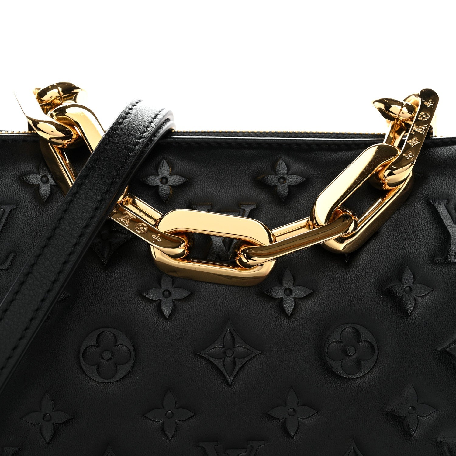 Louis Vuitton Lambskin Embossed Monogram Coussin BB Black