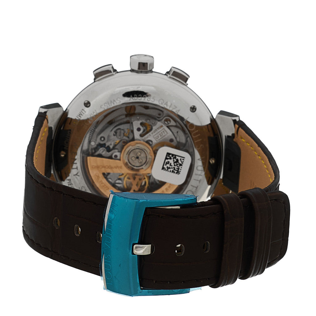 Louis Vuitton Stainless Steel Alligator 41mm Tambour Twenty Chronograph Automatic Watch Brown