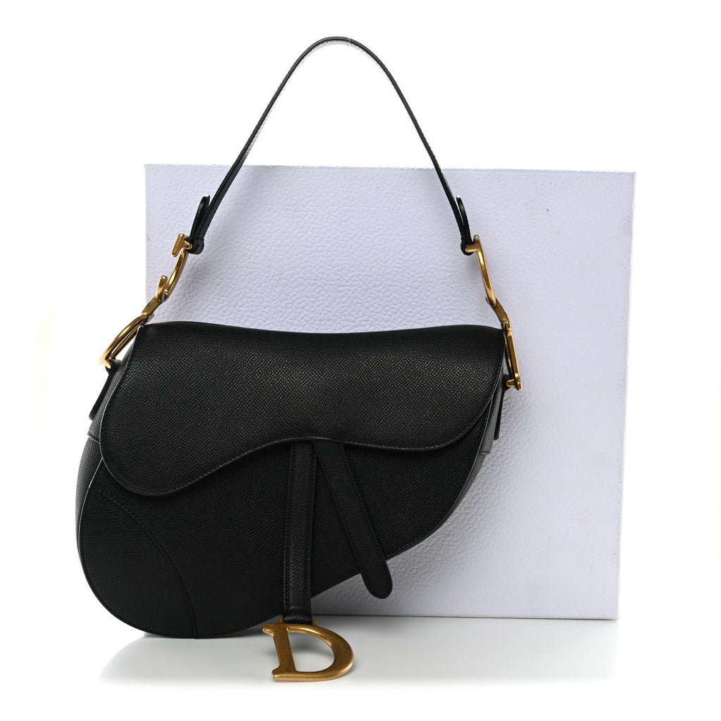 Christian Dior Grained Calfskin Saddle Bag Black