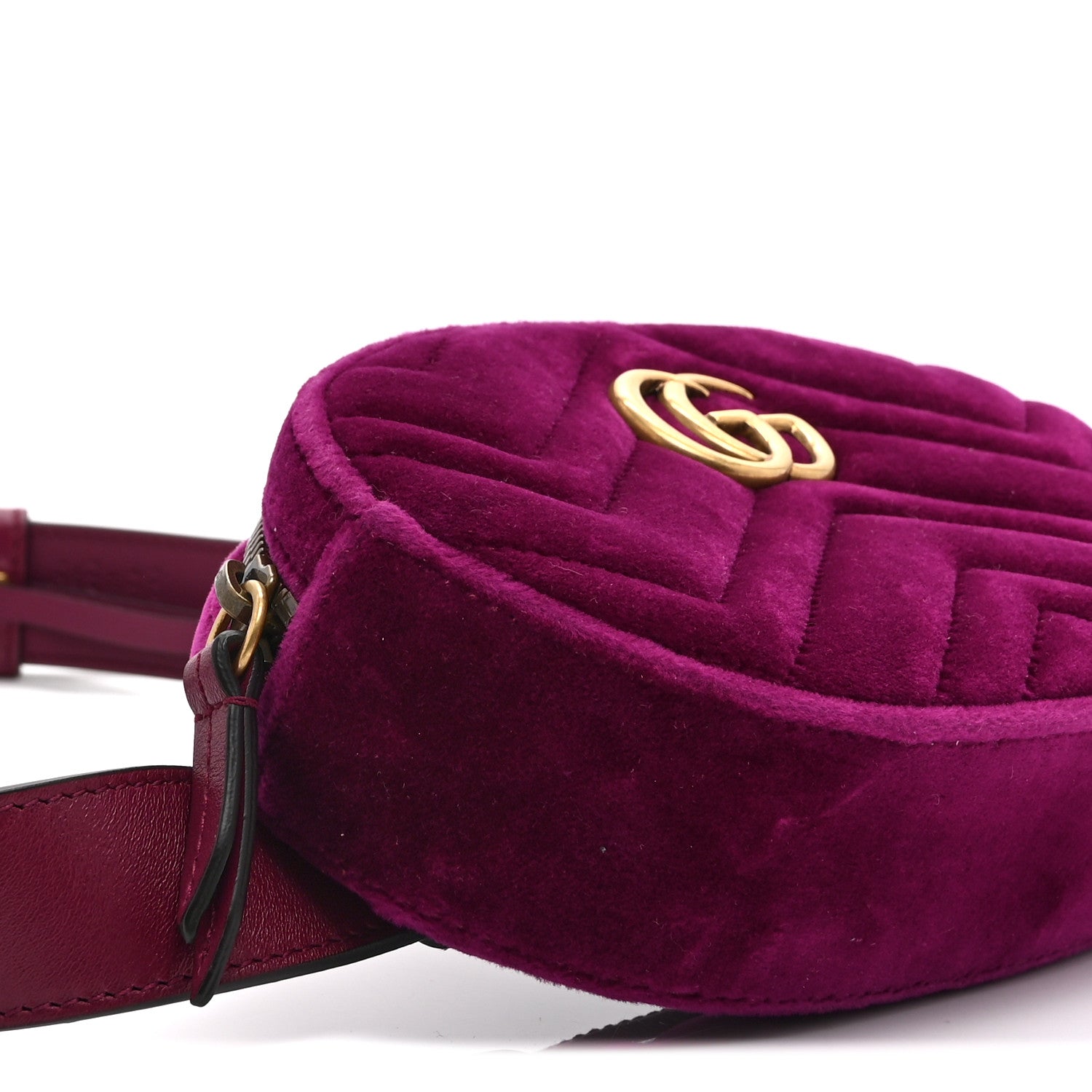 Gucci Velvet Matelasse GG Marmont Belt Bag 95 38 Fuchsia Violet Cyclamen