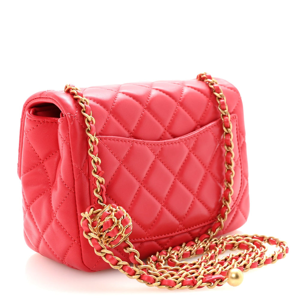 Chanel Lambskin Quilted Mini Pearl Crush Flap Red