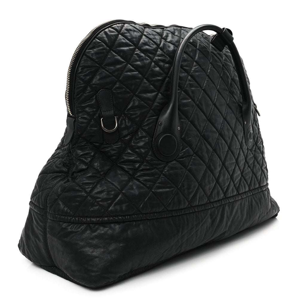 Chanel Coated Canvas Quilted Large Garment Travel Bag Black