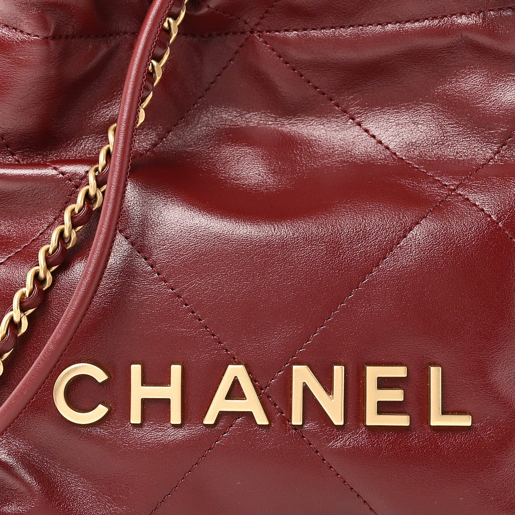 Chanel Shiny Calfskin Quilted Mini Chanel 22 Dark Burgundy