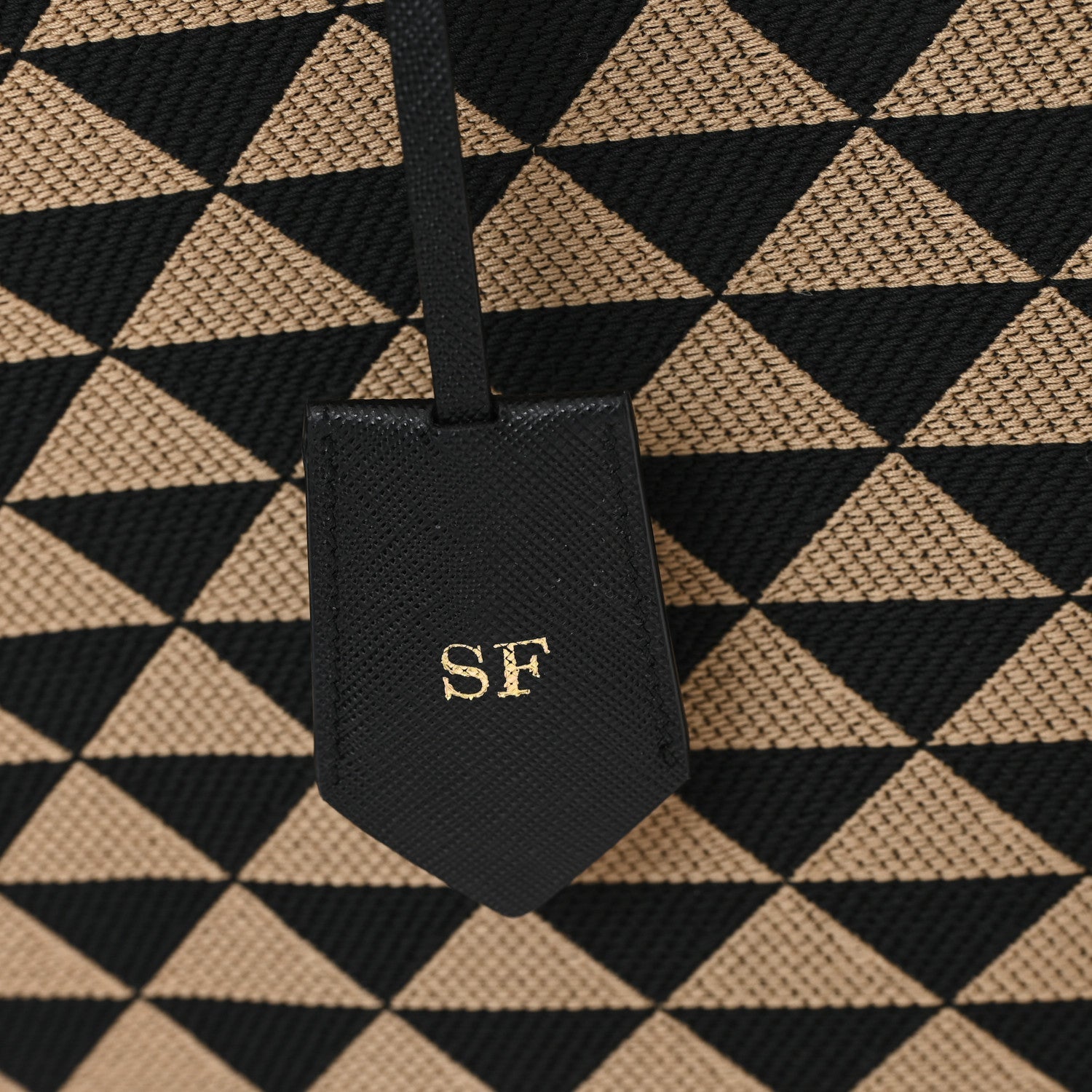Prada Jacquard Saffiano Triangolo Symbole Embroidered Large Tote Black Corda