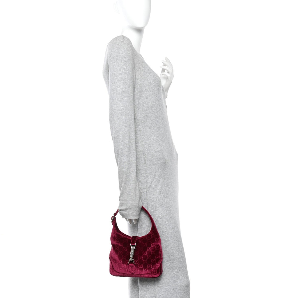 Gucci New Velvet Ashmir GG Monogram Small Jackie 1961 Hobo Red
