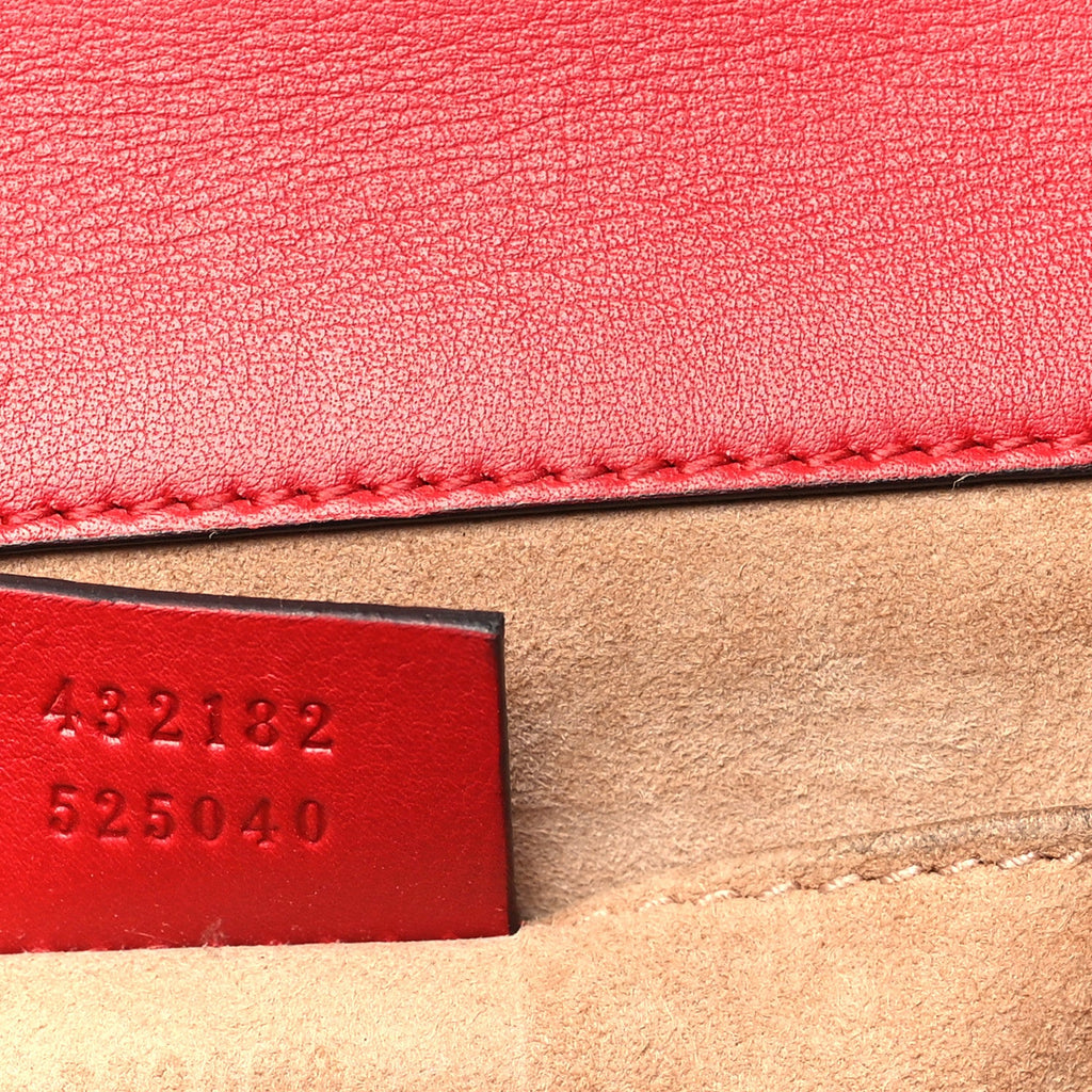 Gucci Calfskin Studded Small Padlock Shoulder Bag Hibiscus Red