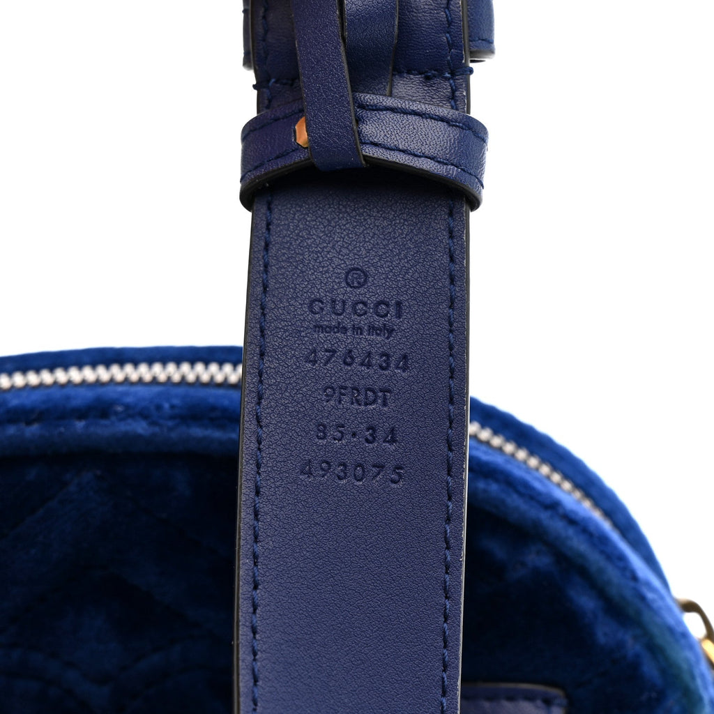 Gucci Velvet Matelasse GG Marmont Belt Bag 85 34 Cobalt Blue