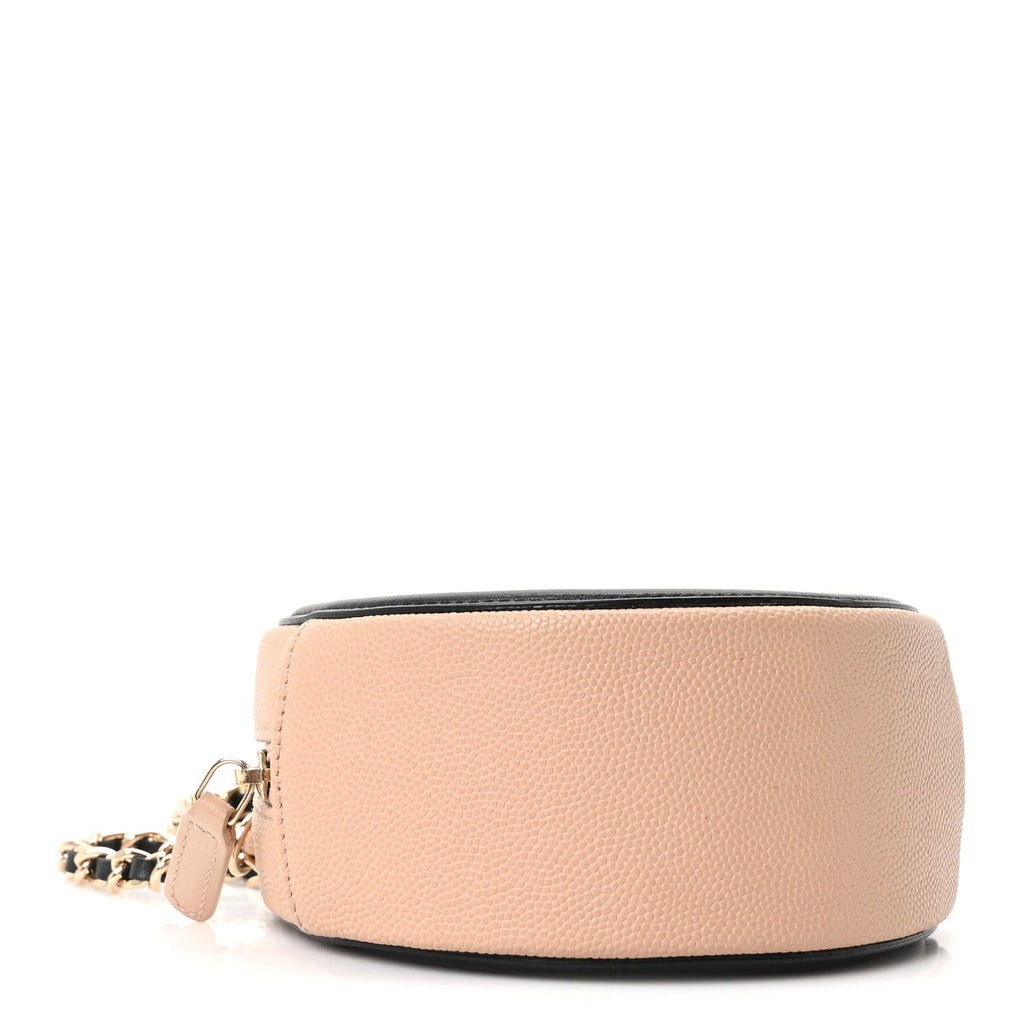 Chanel Caviar Quilted Round Filigree Crossbody Beige Black