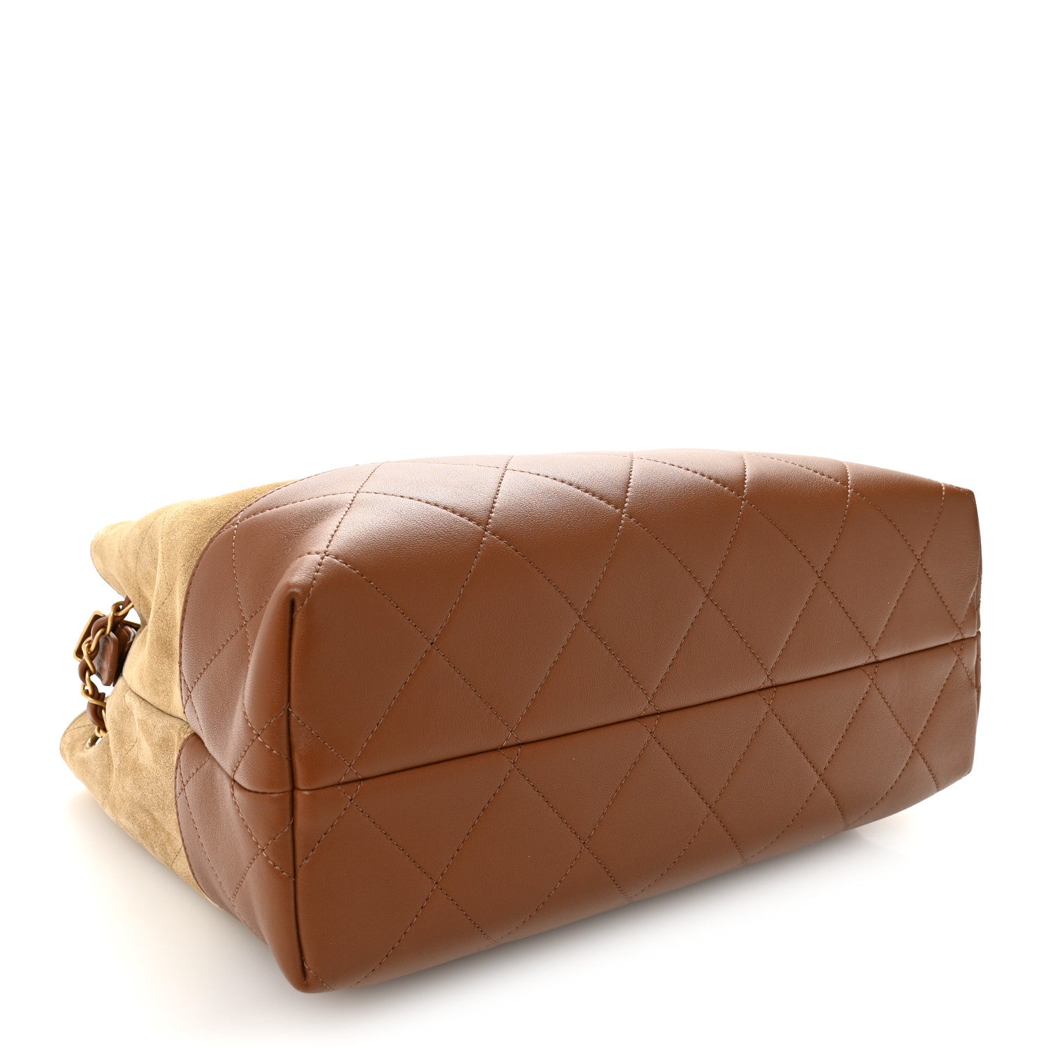 Chanel Suede Calfskin Shiny Lambskin Quilted Small Coco Base Shopping Bag Beige Brown