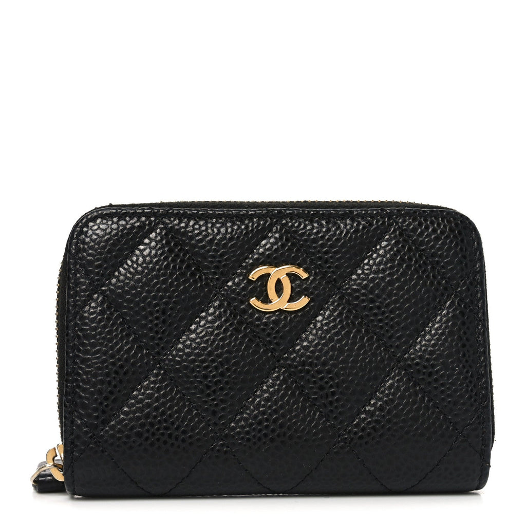 Caviar Quilted Zip Coin Purse Black