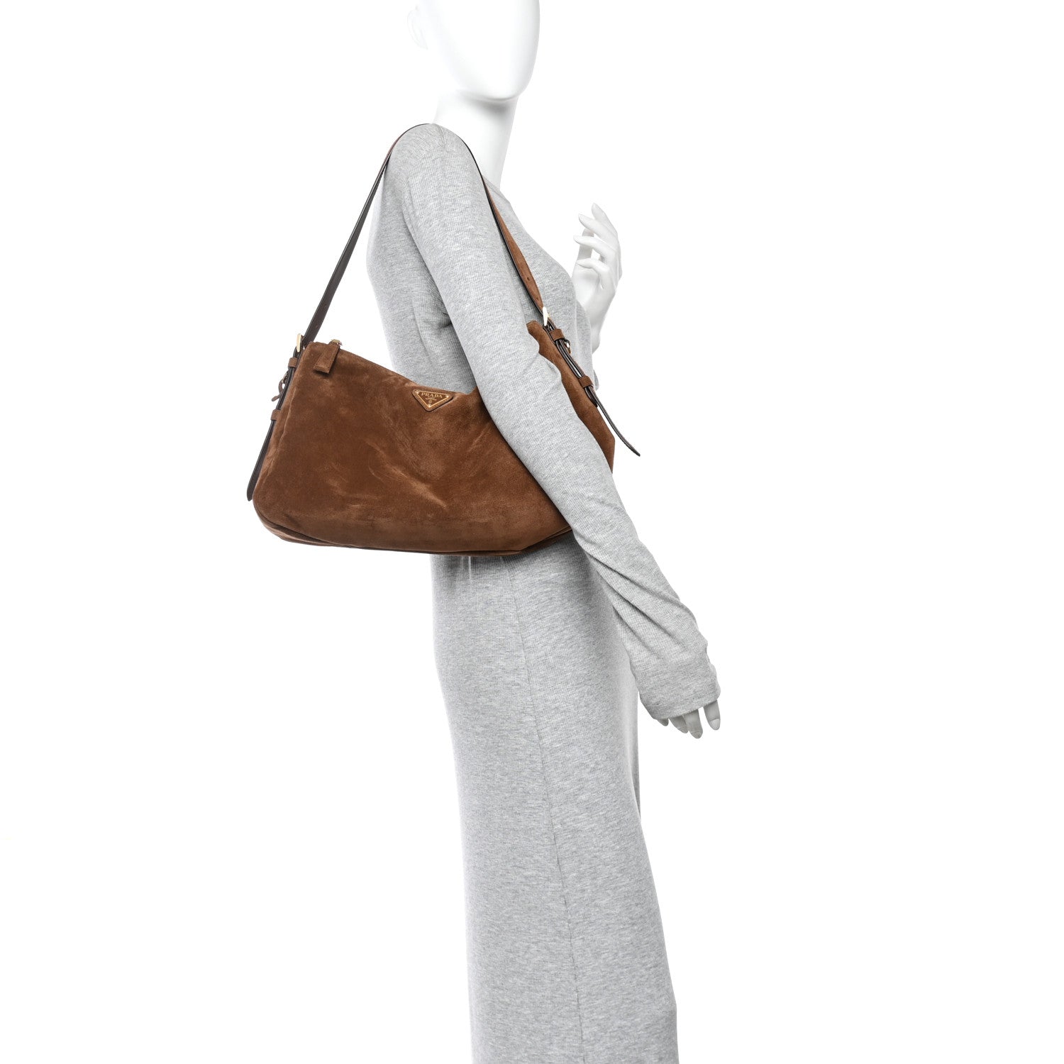 Prada Scamosciato Suede Large Aimee Shoulder Bag Cacao