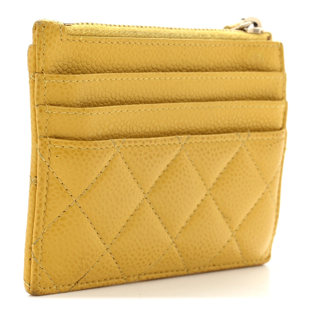 Caviar Quilted CC Zip Card Holder Yellow