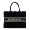 Christian Dior Shearling Cannage Medium Book Tote Deep Blue Natural