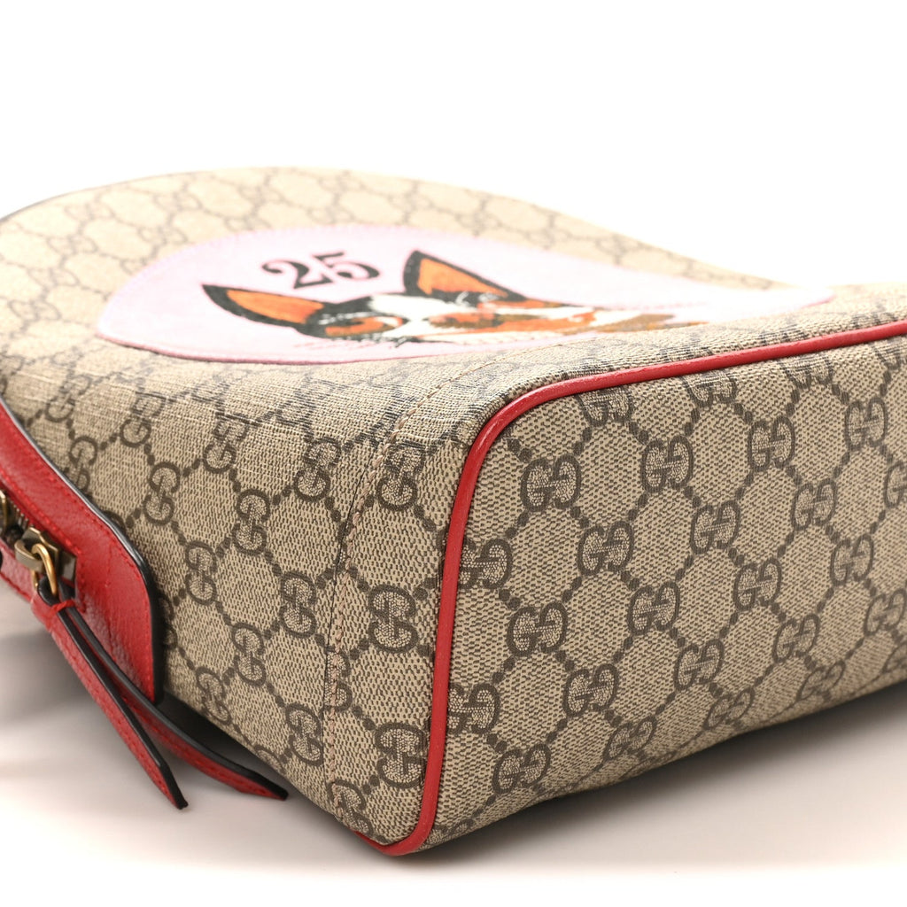 Gucci GG Supreme Monogram Web Bosco Patch Dome Backpack Beige Malva Hibiscus Red