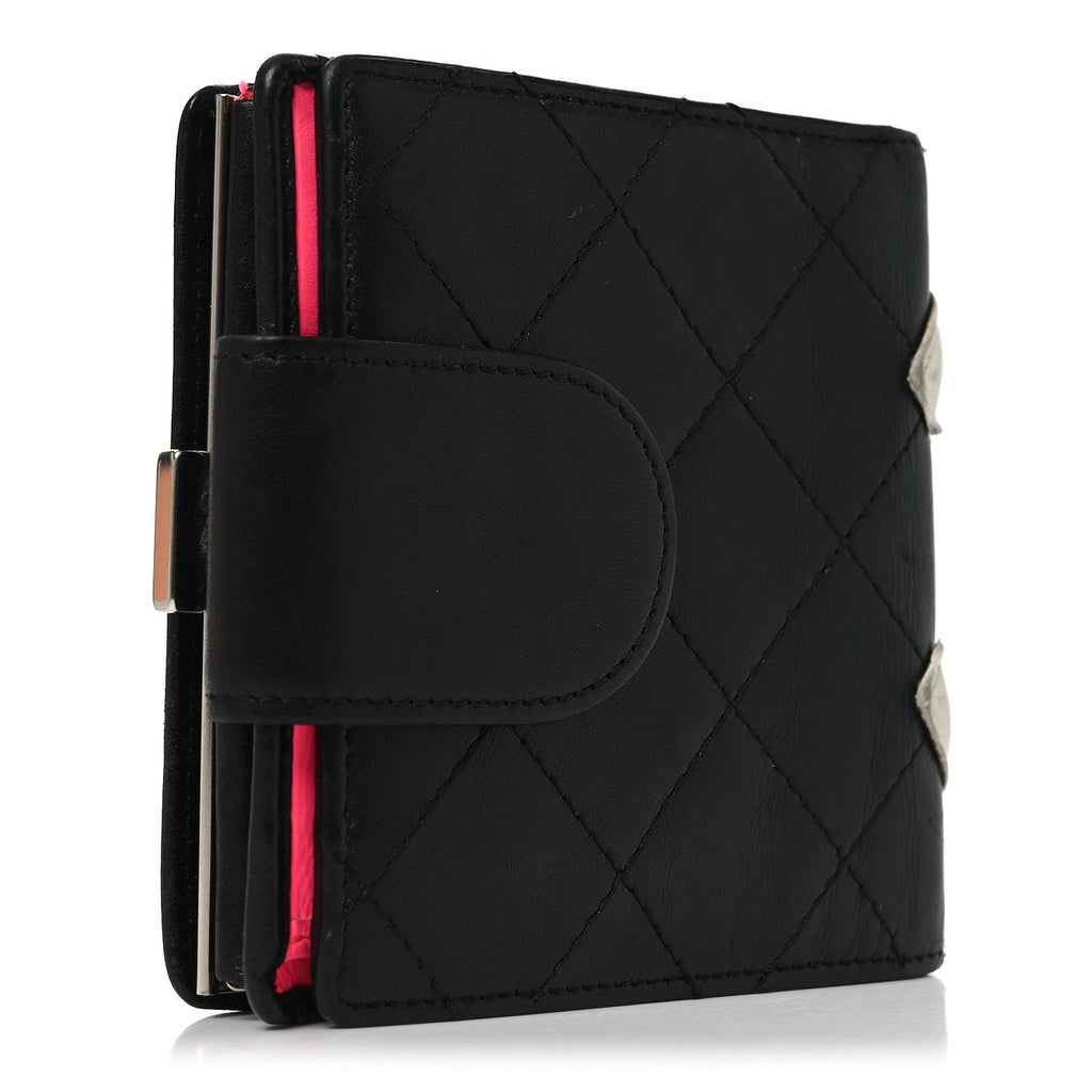 Calfskin Quilted Cambon Bi-fold Wallet Black White