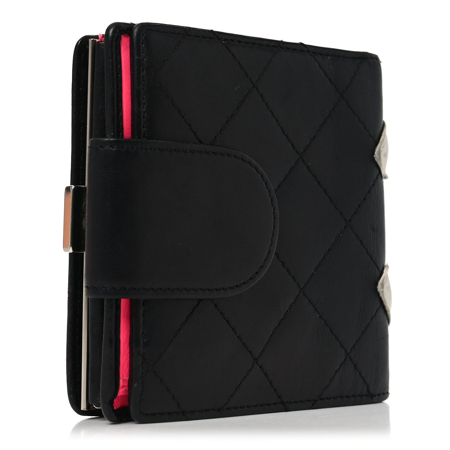 Calfskin Quilted Cambon Bi-fold Wallet Black White
