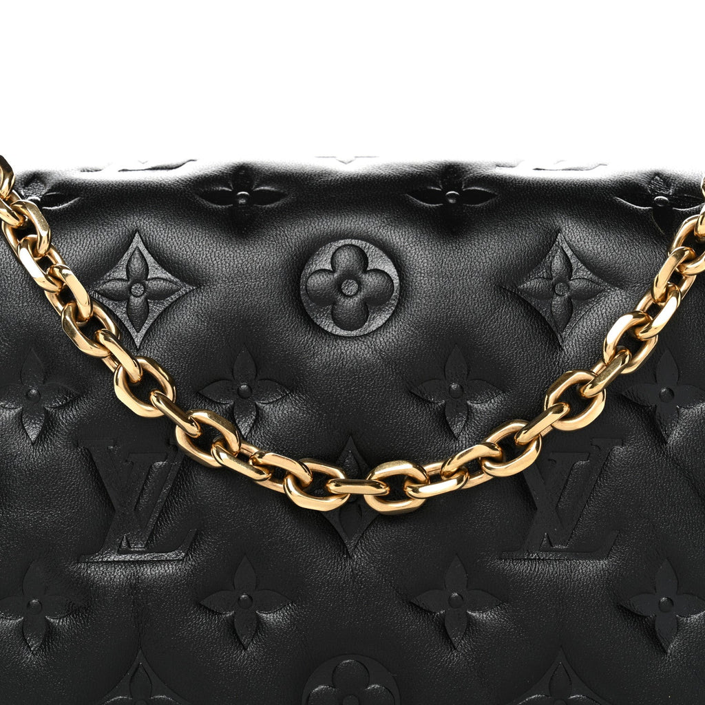 Louis Vuitton Lambskin Embossed Monogram Pochette Coussin Black