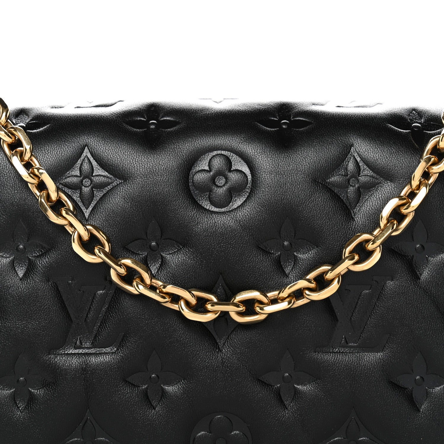 Louis Vuitton Lambskin Embossed Monogram Pochette Coussin Black