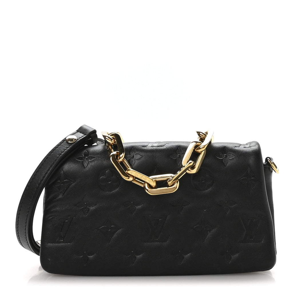 Louis Vuitton Lambskin Embossed Monogram Pochette Coussin Crossbody Black