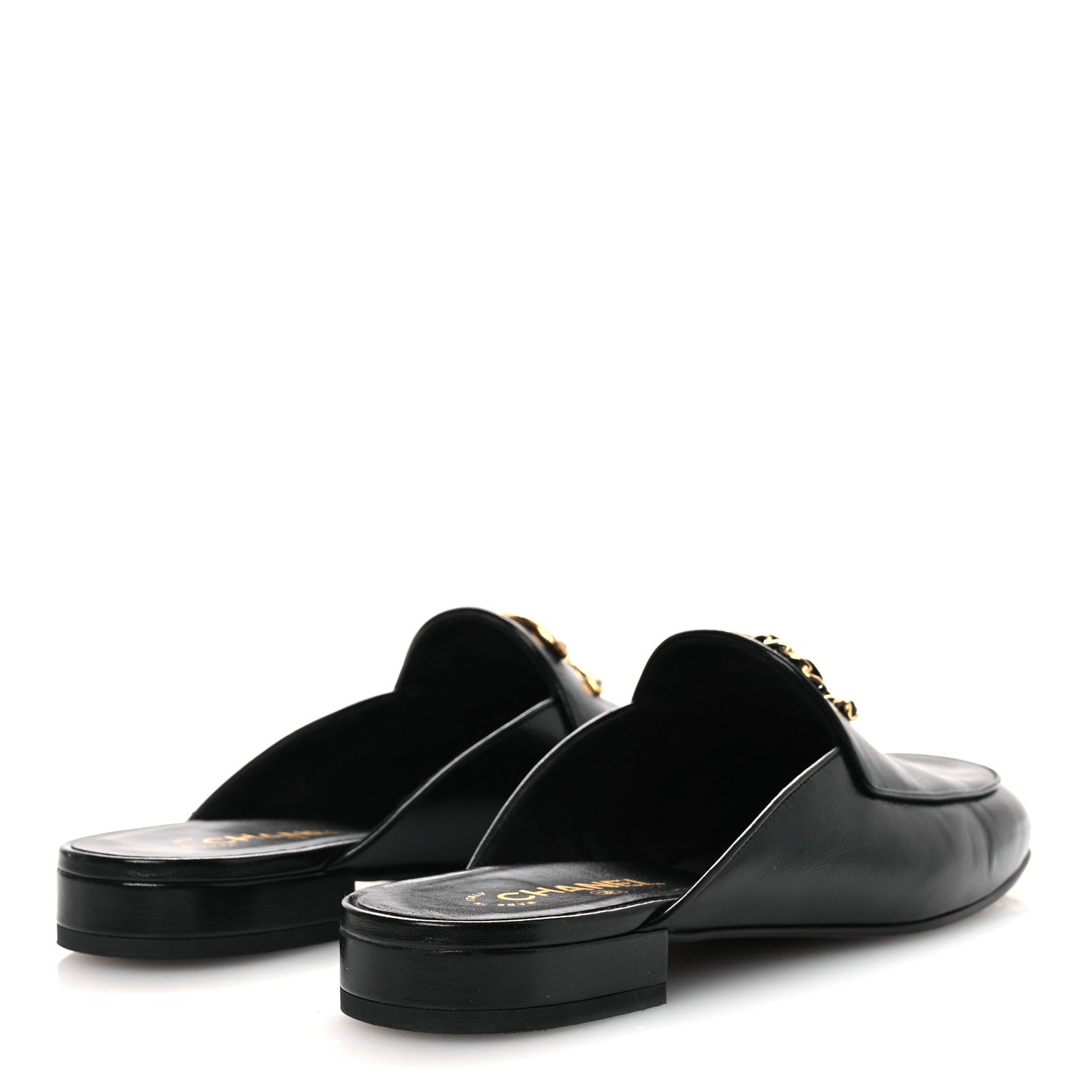 Chanel Shiny Calfskin Crystal CC Mules 41 Black