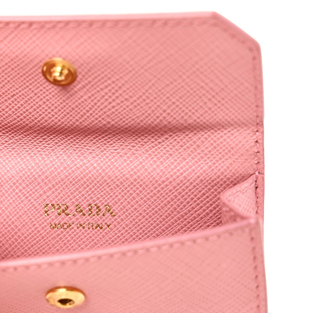 Prada Saffiano Key Ring Card Holder Wallet Petalo