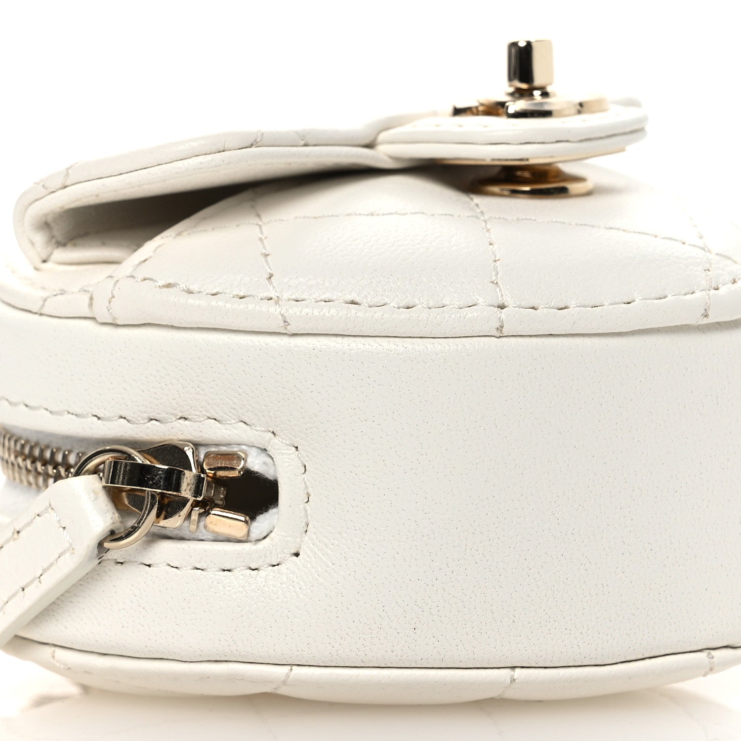 Chanel Lambskin Quilted CC In Love Heart Coin Purse With Chain White