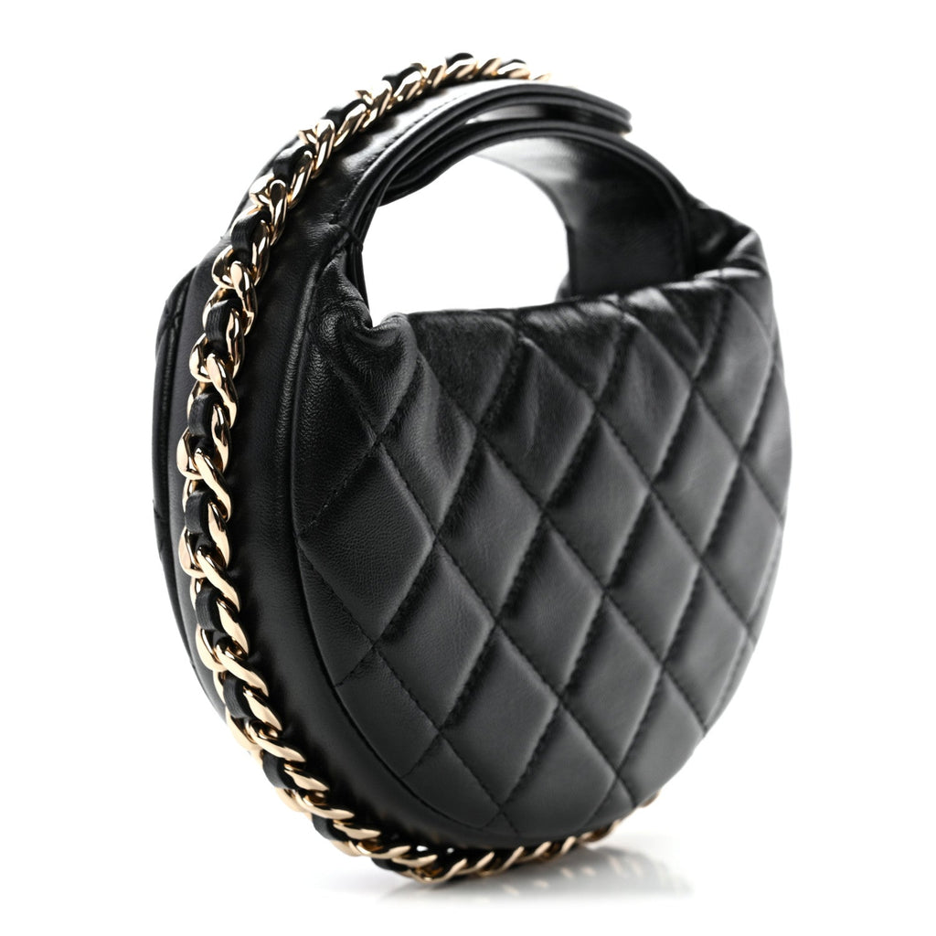 Chanel Lambskin Quilted Chain Around Pouch Black