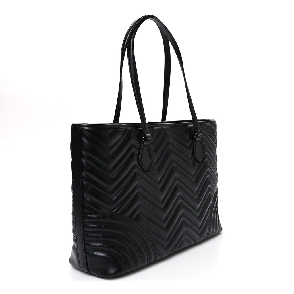Gucci Calfskin Matelasse Monochrome Large GG Marmont Tote Bag Black