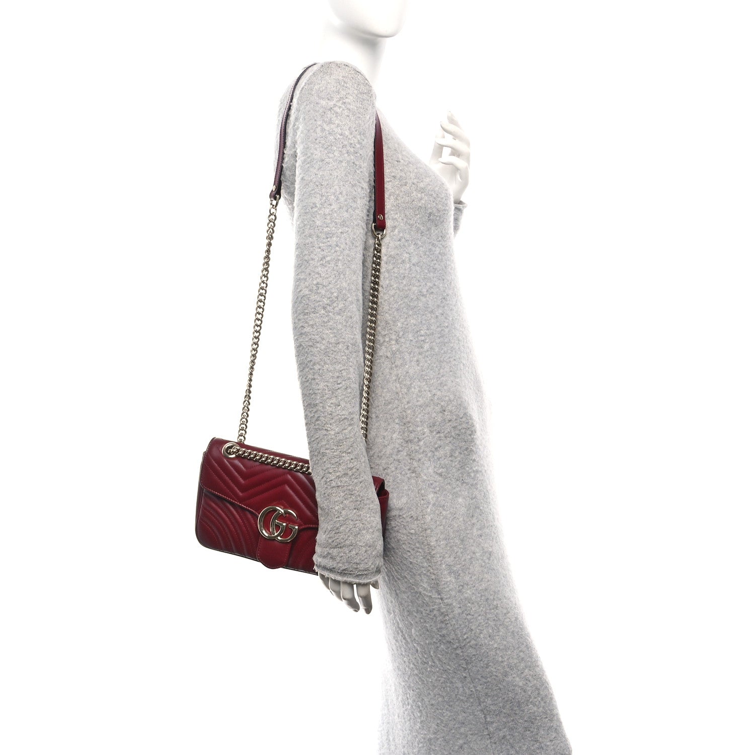 Gucci Calfskin Matelasse Small GG Marmont Shoulder Bag Ancora Red