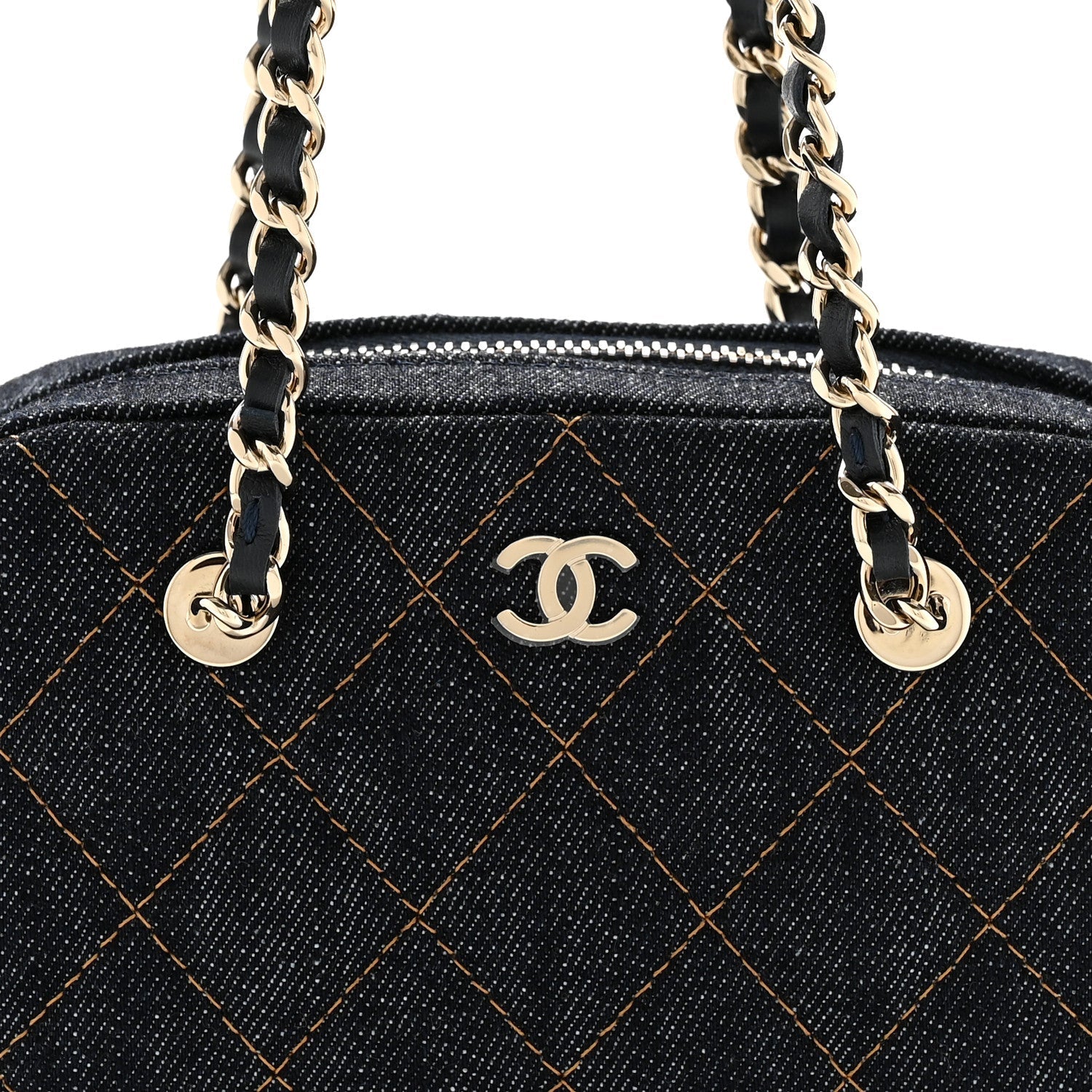 Chanel Denim Quilted Clutch With Chain Dark Blue Orange