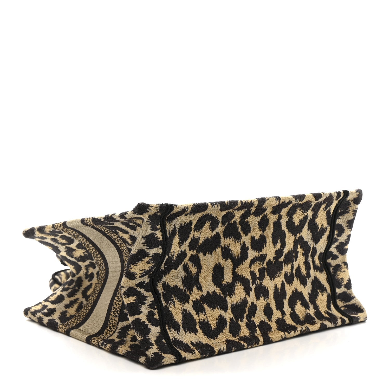 Christian Dior Canvas Mizza Embroidered Small Leopard Book Tote Beige