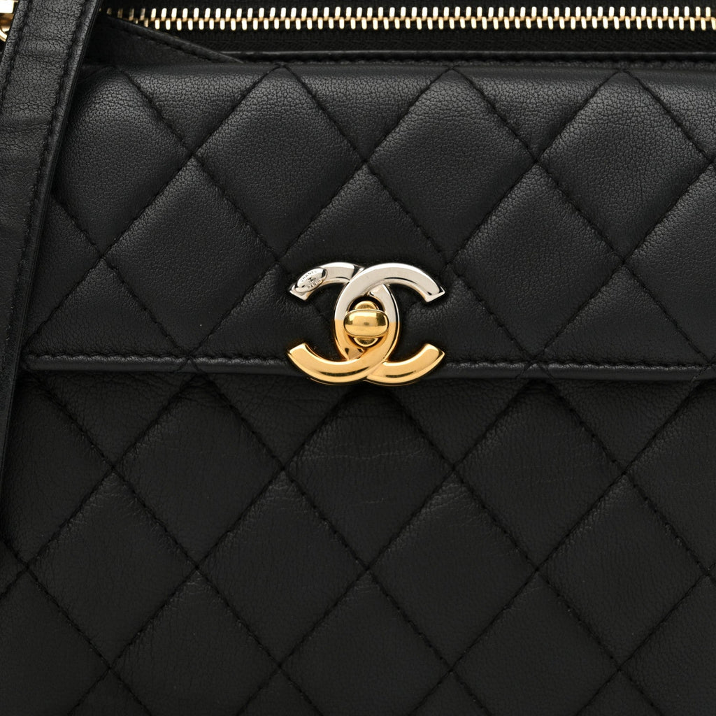Chanel Lambskin Quilted Square Front Pocket Clutch With Chain Black