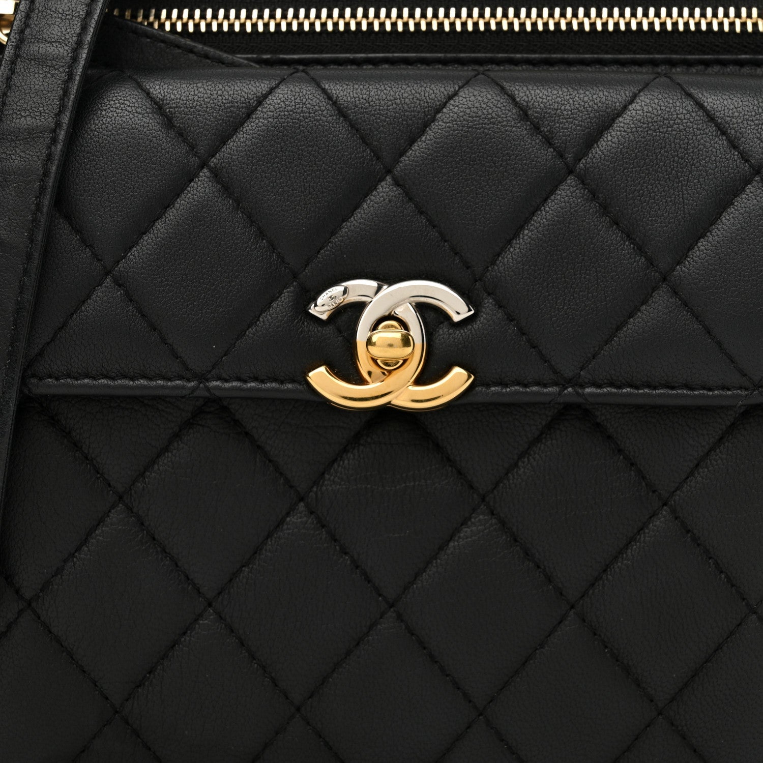 Chanel Lambskin Quilted Square Front Pocket Clutch With Chain Black