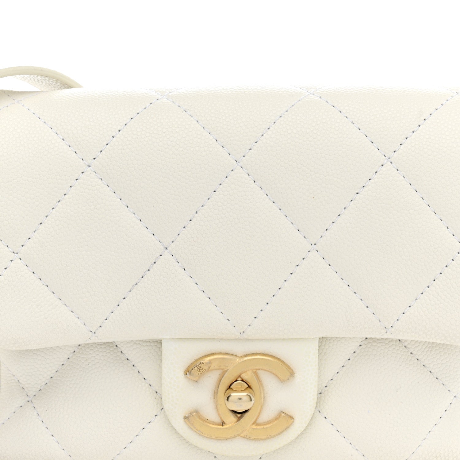 Chanel Caviar Quilted Mini Twist Your Buttons Flap  White