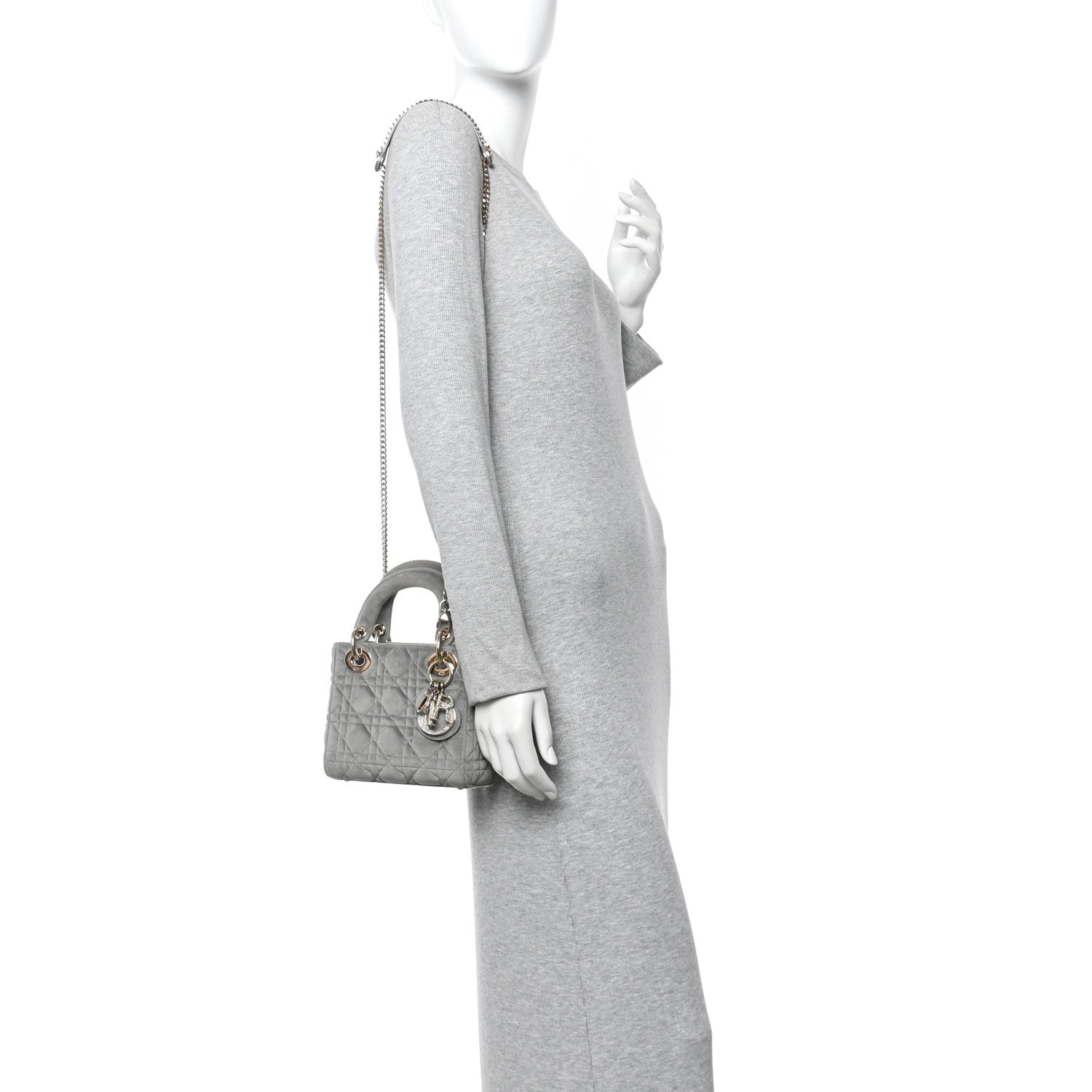 Christian Dior Velvet Mini Lady Dior Gray