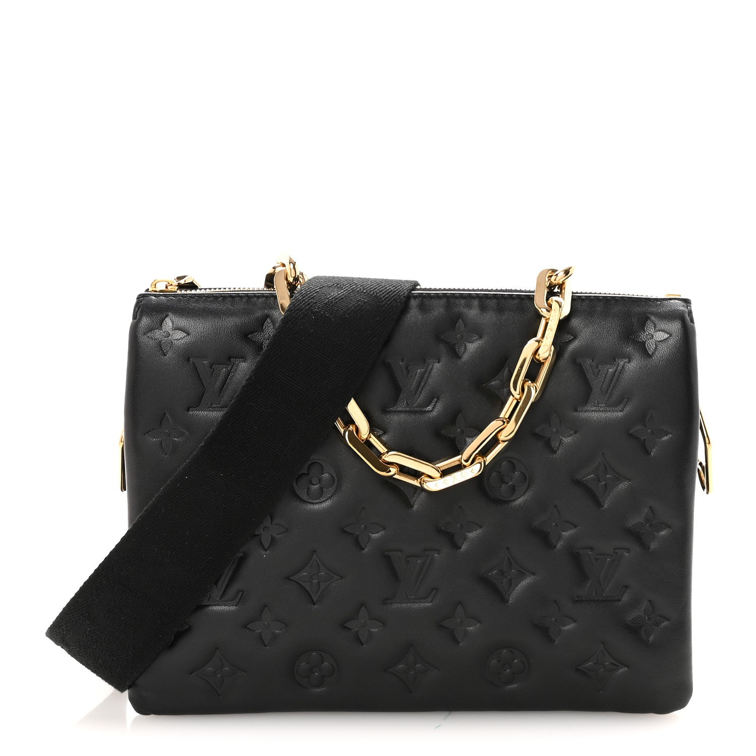 Louis Vuitton Lambskin Embossed Monogram Coussin PM Black