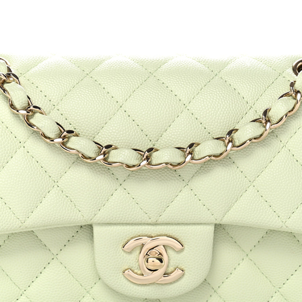 Chanel Caviar Quilted Small Double Flap Light Green