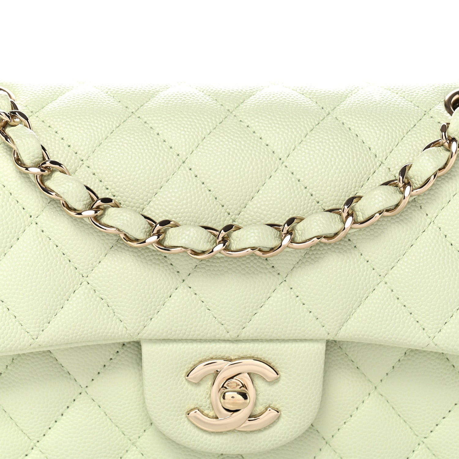 Chanel Caviar Quilted Small Double Flap Light Green